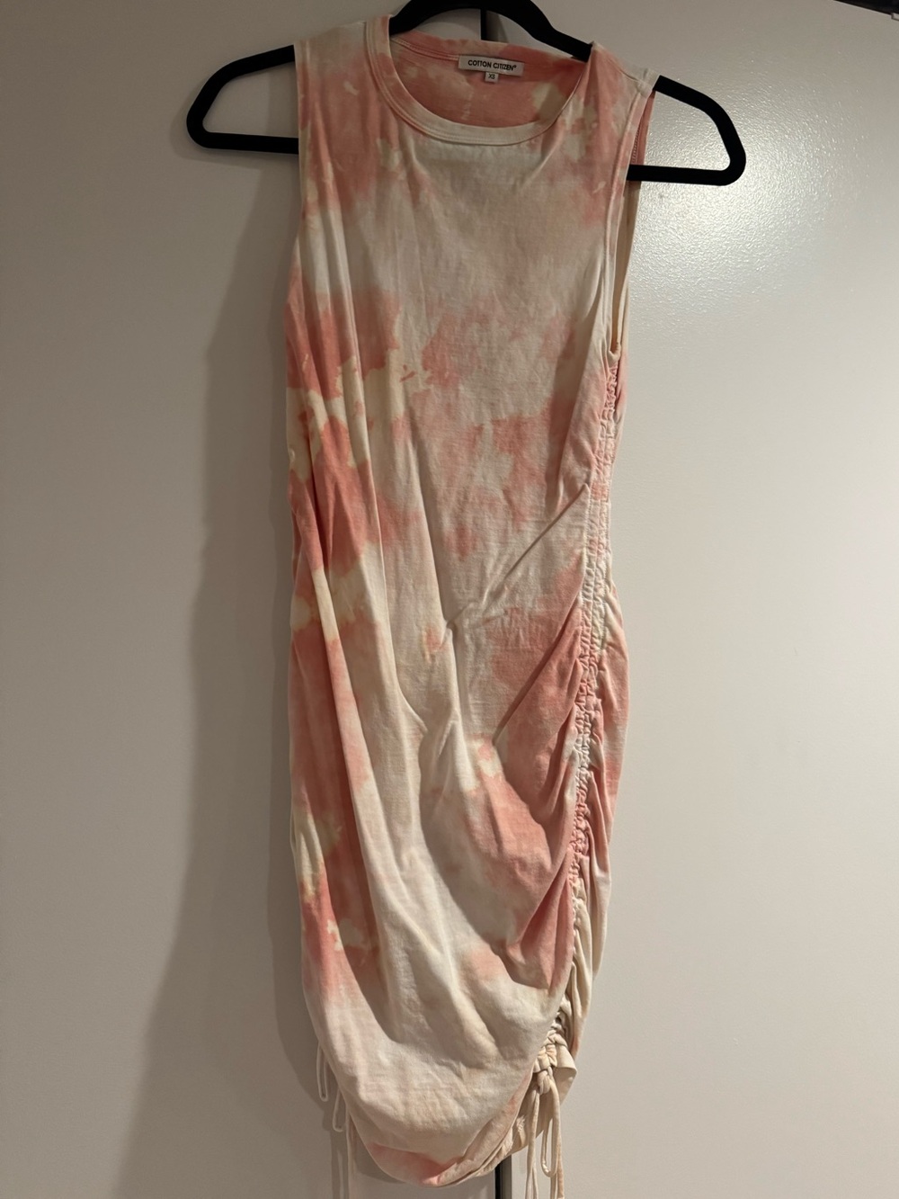 Cotton Citizen Pink and Cream Tie-Dye Ruched Tank Dress